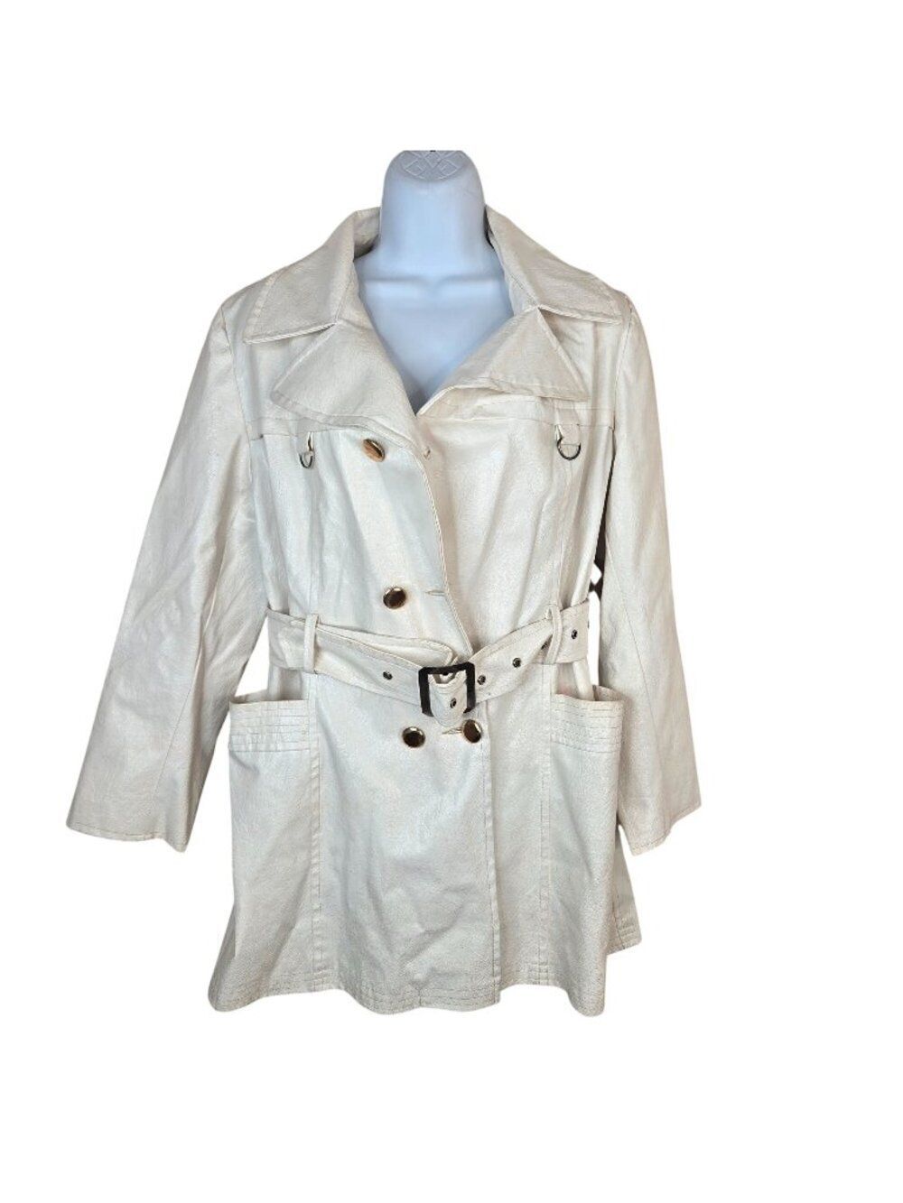 Vintage 60s Mod Spy Trench Coat Leather White Womens Size Small